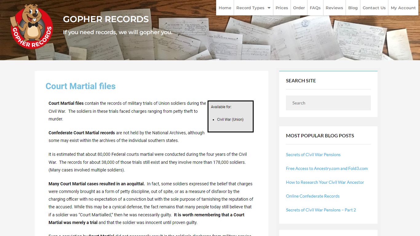 Union Court Martial Records, Civil War Court Martials - GopherRecords.com